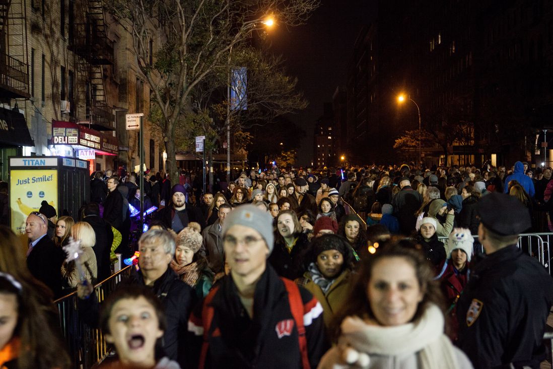 Crowds on West 79th Street at Columbus Avenue<br>